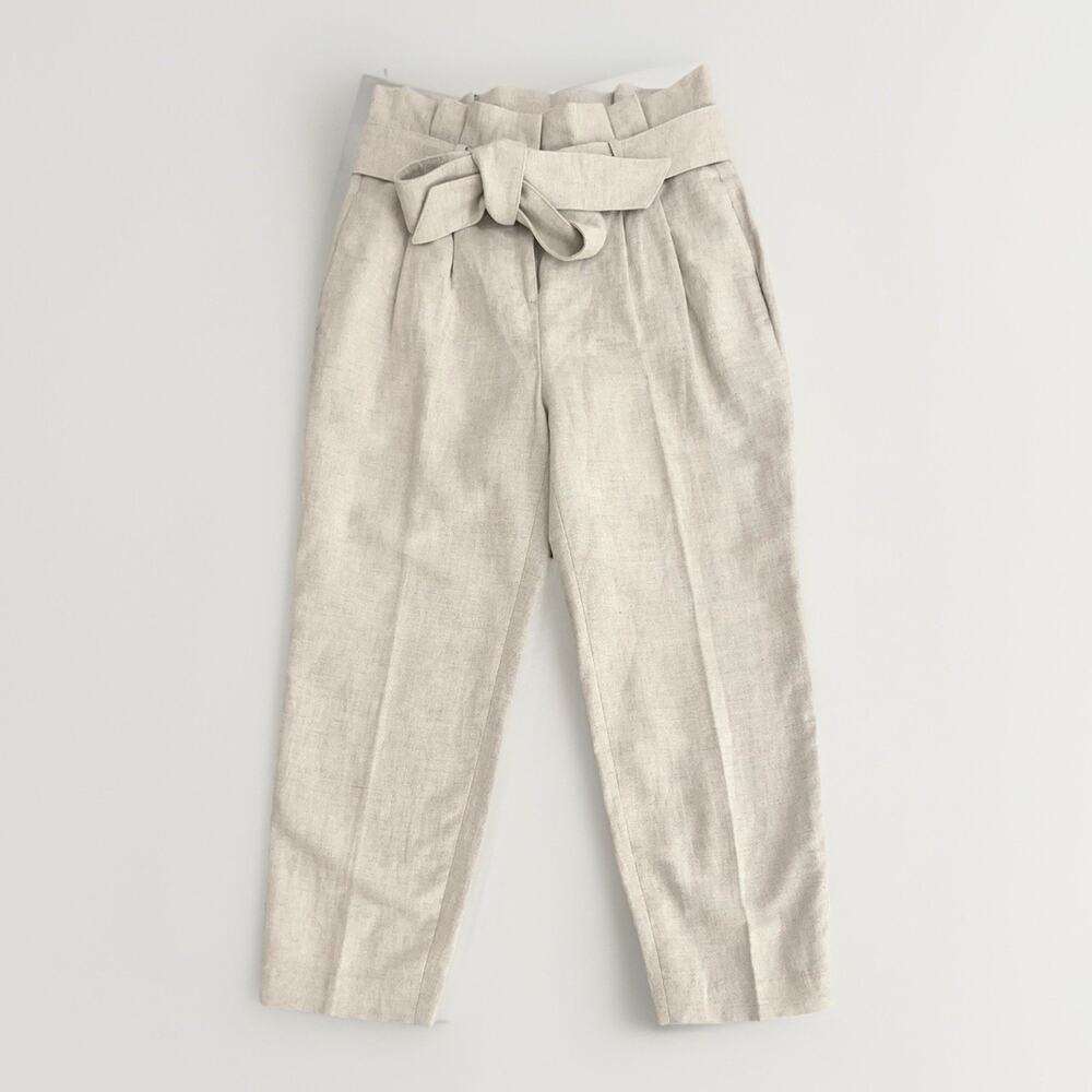 Boden Ludgate Paperbag Pants Women US 2P Petite Beige Linen Cropped Ankle